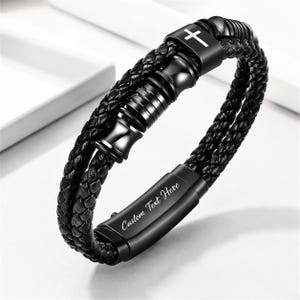 Gepersonaliseerde bijbelvers armband, aangepast christelijk cadeau voor mannen, verstelbare leren armband, schriftsieraden voor echtgenoot, vader, vriend