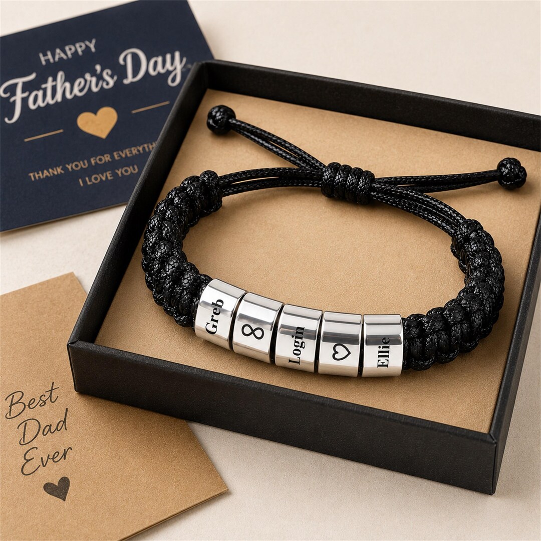 Brangle Personalized Father's Day Bracelet, Custom Bead Bracelet for Dad ...