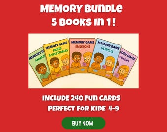 Memory Game for Kids – 5-in-1 Printable Bundle | 240 Cards | Animals, Emotions, Colors, Ftuits, Vehicles | Ages 4–9| Instant Download