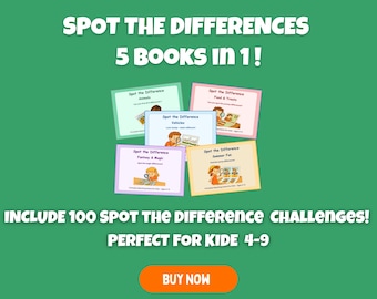 Spot the Difference Bundle for Kids – 5 Printable Puzzle Books – 100 Fun Puzzles – Instant Download PDF