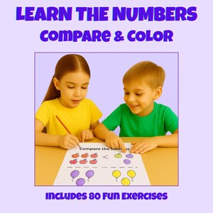 Compare the Numbers – Fun Math Worksheets for Kids | 80 Activities | Learn to Count & Color | Number Comparison Practice | PDF for Ages 4-9
