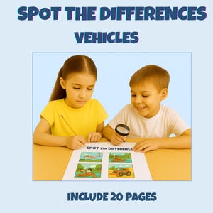 Spot the Difference – Transportation Activity Book for Kids | Printable Find the Difference Game | 20 Pages PDF | Vehicles Theme