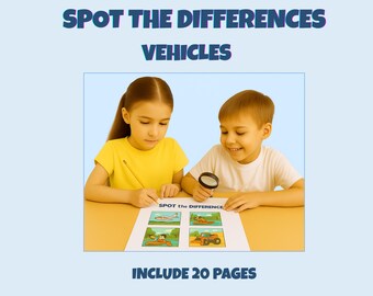 Spot the Difference – Transportation Activity Book for Kids | Printable Find the Difference Game | 20 Pages PDF | Vehicles Theme