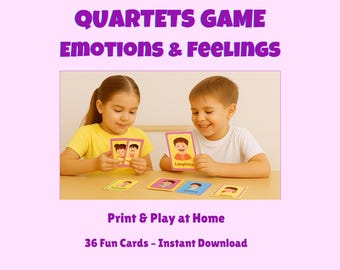 Emotions & Feelings Quartets Card Game for Kids – Fun Printable Social Skills Activity – 36 Cards – Instant Download