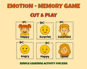Emotion Memory Game for Kids – Printable Card Game | Cut & Play Activity | Learn Emotions | 48 Matching Cards | Ages 4–8 | Educational PDF