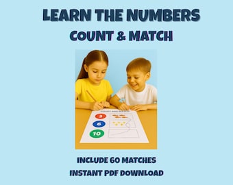 Count and Match – Learn the Numbers | Preschool Activity | 20 Printable Pages | Fun Educational Worksheet for Kids | Instant PDF Download
