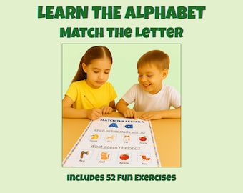 Match the Letter – Learn the Alphabet | 26 ABC Matching Worksheets | Preschool Printable Activity Book | Instant Download
