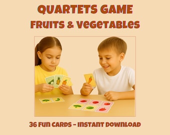 Quartets Card Game – Fruits and Vegetables | 36 Matching Cards | Printable Kids Game | Educational Game for Preschool & Kindergarten