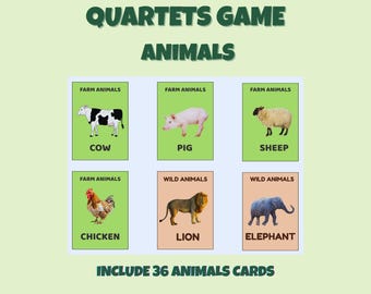 Quartets Card Game – Animals | 36 Printable Animal Cards | Educational Game for Kids Ages 4-9