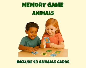 Memory Game for Kids – Animals Theme | 48 Printable Cards | Fun Matching Activity | Educational Game for Ages 4-9 | Instant Download