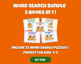 Word Search Bundle for Kids – 5 Printable Activity Books – 75 Fun Word Search Puzzles – Instant Download PDF
