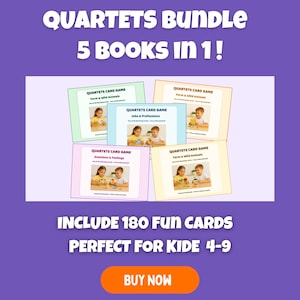 Quartet Game Bundle – 5 Printable Card Sets for Kids | 180 Game Cards | Fun & Educational PDF | Animals, Vehicles, Fruits, Jobs, Emotions