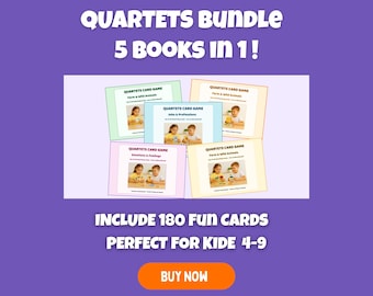 Quartet Game Bundle – 5 Printable Card Sets for Kids | 180 Game Cards | Fun & Educational PDF | Animals, Vehicles, Fruits, Jobs, Emotions