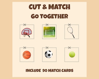 Cut & Match – Go Together | Printable Matching Game for Kids | Educational Flashcards Activity | Ages 4-8 | 90 Matching Cards