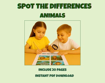Spot the Differences – Animals | Fun Printable Activity Book for Kids | 20 Pages | Ages 4–9 | Instant Download