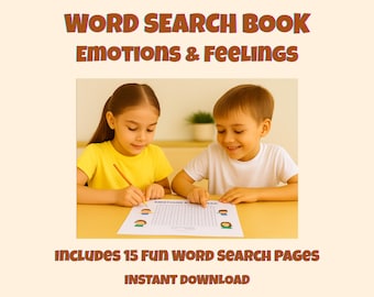 Word Search Book – Emotions & Feelings | Fun Printable Activity for Kids | 15 Word Puzzles | Instant Download