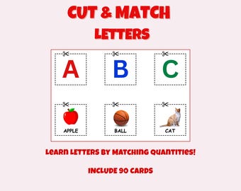 Cut and Match – Alphabet Flashcards for Kids | Learn ABCs | 90 Printable Matching Cards | Educational Activity for Preschool & Kindergarten