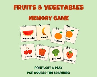Memory Game – Fruits & Vegetables | Printable Matching Cards for Kids Ages 4–9 | Fun Educational PDF Game