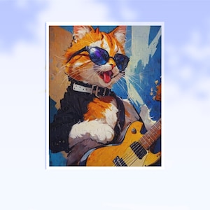 A Vibrant Cat Guitarist Puzzle | Electric Whiskers_Cool Cat Rock Star Puzzle, Fun Gifts for Cat Lovers, 120/252/500 Piece