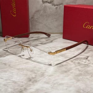 Cartier Glasses Wooden Rimless Brown Wood Golden Glasses