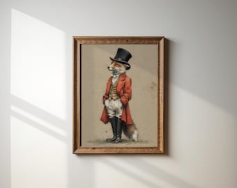 Ink & Watercolor Fox Sketch | Fox Hound Painting | Vintage Fox Hunt Painting | Retro Fox Hunt Painting