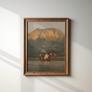 Vintage Cowboy Print | Cowboy Oil Painting | Western Decor | Western Wall Art