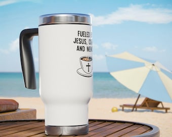 Gevoed door Jesus Coffee en Memes Reisbeker | Grappig christelijk cadeau | Geïsoleerde beker Faith and Cafeïne | Herkenbare gospel-koffiebeker|14oz