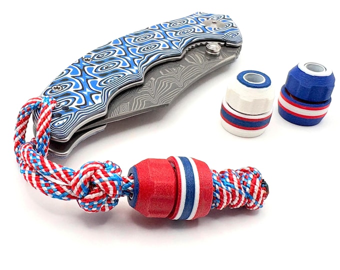 Red White and Blue Glass Fiber Fidget Bead Pack | Patriotic EDC Lanyard Spinner | 3 Pack + Engraved Can