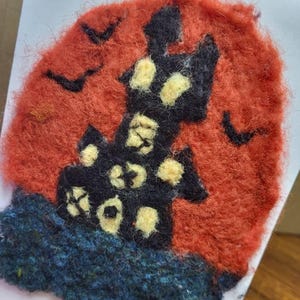 Halloween Note Card, Handmade Original Wool Felted Scary Card - Needle Felted Art Card,