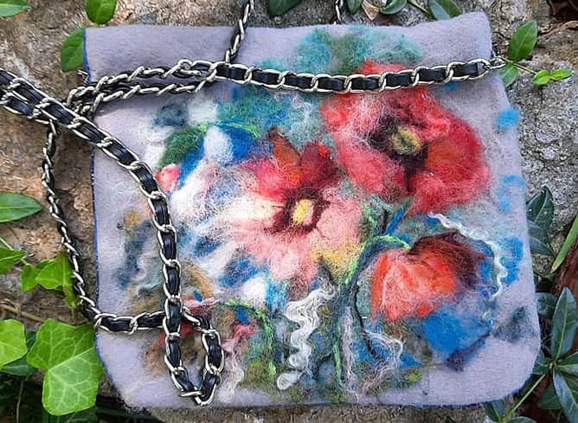 Needle Felted Purse Art Floral Bag Wool Needle Felted Bag Etsy