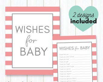 Baby Wish Card & Sign Printable  • Pink and Grey Preppy Stripe