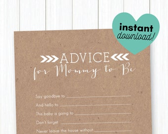 Kraft Paper • Advice for Mom-To-Be • Baby Shower Game Printable • Instant Download