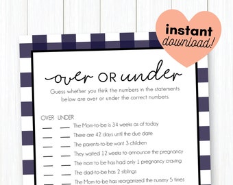 Buffalo Plaid   •  Over or Under   •  Baby Shower Game Printable