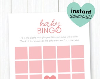 Baby Bingo • Baby Shower Spiel • Hübsch in Pink