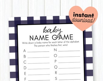 Buffalo Plaid   •  Baby Name Game   •  Baby Shower Game Printable