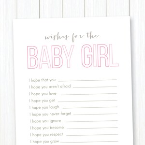 Tarjeta de deseos de bebé y letrero imprimible • Diseño rosa, simple, moderno y minimalista • Descarga instantánea • Juego de baby shower fácil y divertido