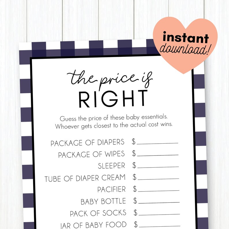 Buffalo Plaid the Price is Right Baby Shower Game Printable - Etsy