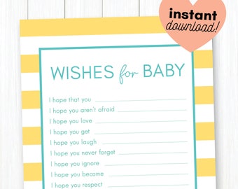 Yellow and Blue Preppy Stripe  •  Baby Wish Card & Sign Printable