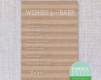 Print Your Own Baby Wish Cards - Kraft Paper Brown & White - Stripes - Baby Book Keepsake - Baby Shower Game