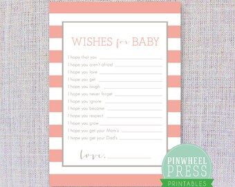 Baby Wishs Card - Printable - Pink & Grey - Stripes - Baby Book Keepsake - Baby Shower Game