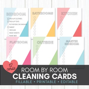 Cleaning Cards Editable, Fillable, Printable Chore Cards Cleaning Schedule Room by Room Printable Kids Chore Cards image 1