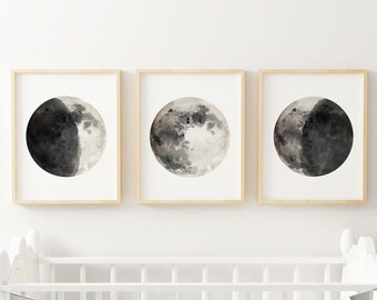 Print Your Own - Nursery Artwork - Moon Phases Watercolor - Prints