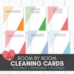 Cleaning Cards Editable, Fillable, Printable Chore Cards Cleaning Schedule Room by Room Printable Kids Chore Cards image 2