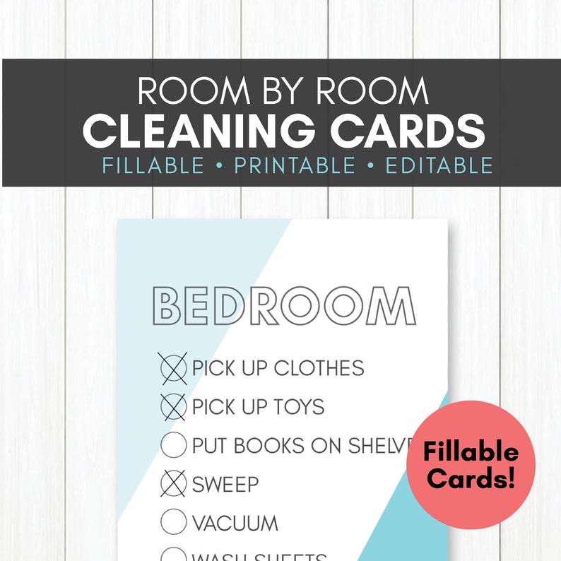Cleaning Cards Editable, Fillable, Printable Chore Cards Cleaning Schedule Room by Room Printable Kids Chore Cards image 3