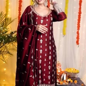 Pakistani Designer Readymade Georgette Kurta with Sequence Work, palazzo and Dupatta Set, Beautiful 3 piece Partywear/Wedding Salwar kameez