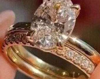 2.0 CT Oval Cut Lab Grown Diamond Engagement Ring, CVD Diamond Wedding Eternity Band, 14K Solid Gold Ring, Bridal Set, Anniversary Gift