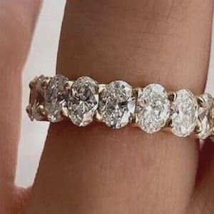 Oval Moissanite Band Oval Eternity Band Oval Wedding Band 6x4mm Oval Cut Moissanite Wedding Band 14K Gold Ring Half Eternity Women&#39;s Band