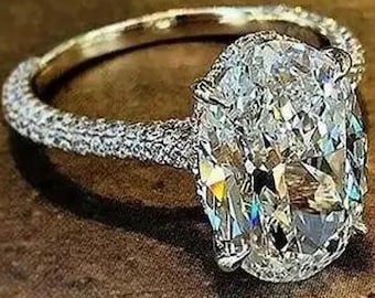 Oval Cut Lab Grown Engagement Ring,Oval Diamond Ring,14k Yellow Gold Wedding Ring, Hidden Halo, Promise Ring, Gift For Her, Anniversary gift