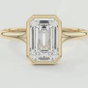 3.0 CT Emerald Cut Moissanite Engagement Ring, 14K Solid Gold Rings For Women, Solitaire Wedding Ring, Bezel Set Proposal Ring Gifts For Her