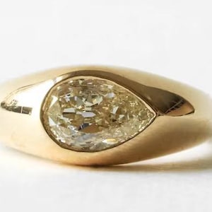 1Ct Pear Moissanite Diamond Signet Ring in Solid Gold in 14k Yellow, Rose, and White Gold Options, Pinky Signet Ring Drop Diamond Gold Ring